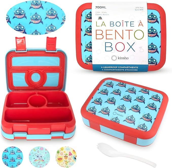 kinsho Bento Lunch Box for Kids Toddlers Boys, 4 Portion Sections Secure Lid, Microwave Safe BPA ... | Amazon (US)