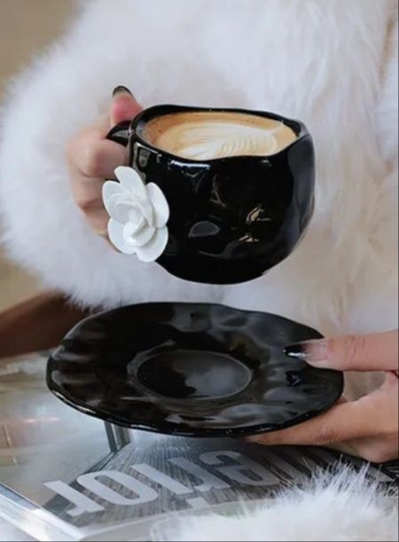 Floral irregular black and white coffee cup and plate.

#LTKfindsunder50 #LTKhome