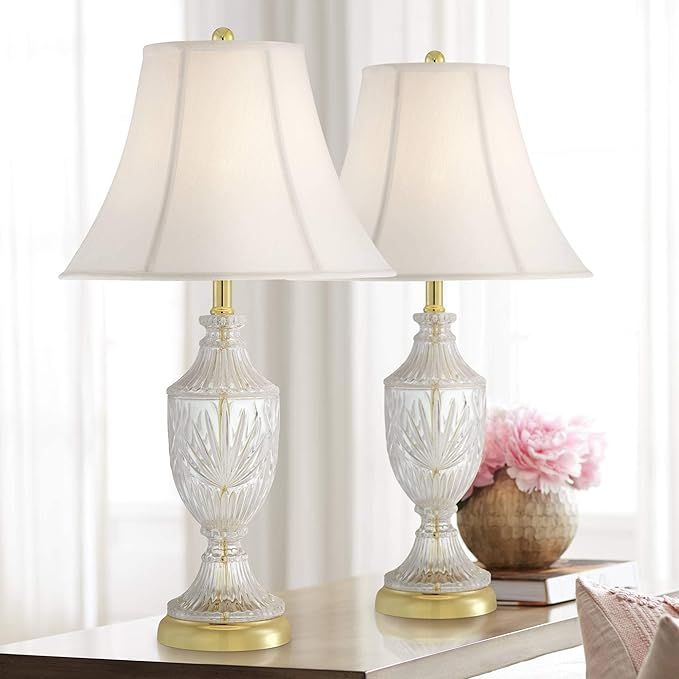 Traditional Glam Luxury Table Lamps Set of 2 Clear Glass Urn Brass Gold Metal White Cream Bell Sh... | Amazon (US)
