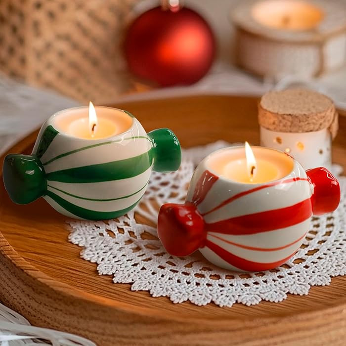 Candy Ceramic Candle Holders 2 PCS,Christmas Decor Candlestick Holders Centerpieces for Home Wedd... | Amazon (US)