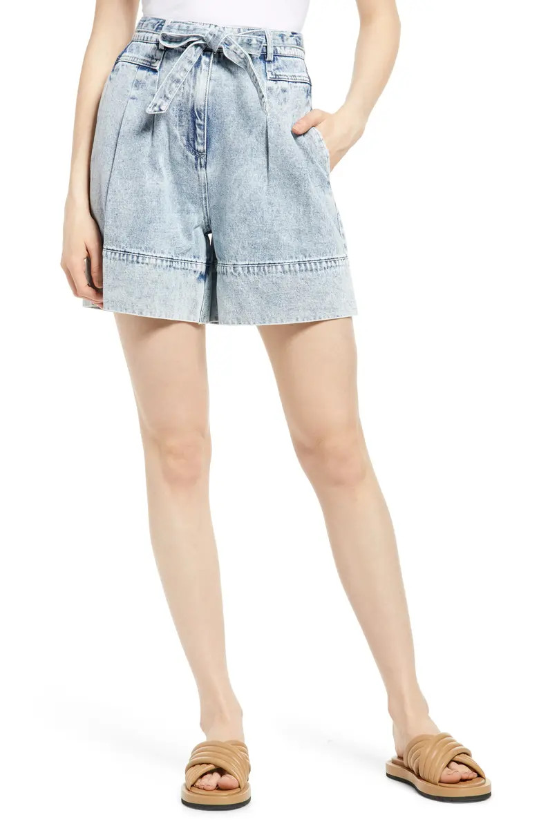 Filukka Pleated Tie Waist Denim Shorts | Nordstrom