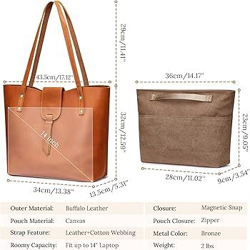 S-ZONE Genuine Leather Tote Bag for Women with Purse Organizer Large Shoulder Handbags Work | Amazon (US)