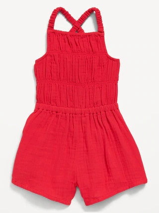 Sleeveless Double-Weave Smocked Romper for Toddler Girls | Old Navy (US)