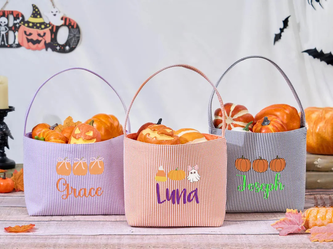 Halloween Candy Bag,trick or Treat Tote,custom Kids Halloween Basket,personalized Candy Bucket,em... | Etsy (US)