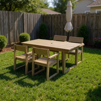 5-Piece HDPE Outdoor Dining Set For 4 – Weather-Resistant Patio Table With Umbrella Hole And 4 Armrest Chairs, Durable Garden Furniture For Backyard, | Wayfair North America