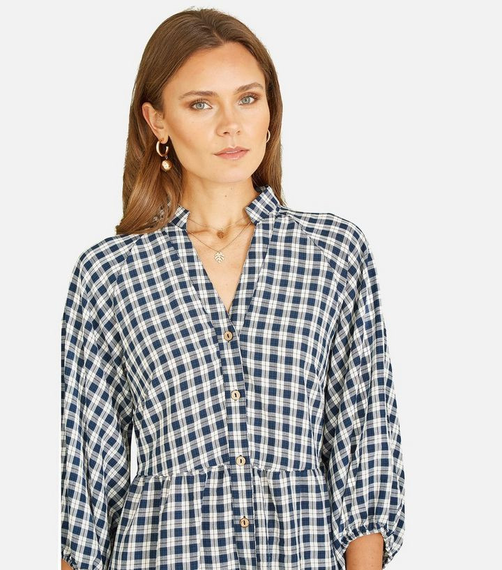 Mela Navy Check Button Front Mini Dress
						
						Add to Saved Items
						Remove from Saved I... | New Look (UK)