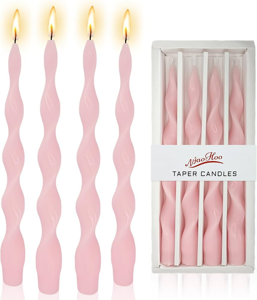 NJAO HOO Pink Spiral Taper Candles 10 Inch Twisted Candlesticks Unscented Ripple Tapered Candles ... | Amazon (US)