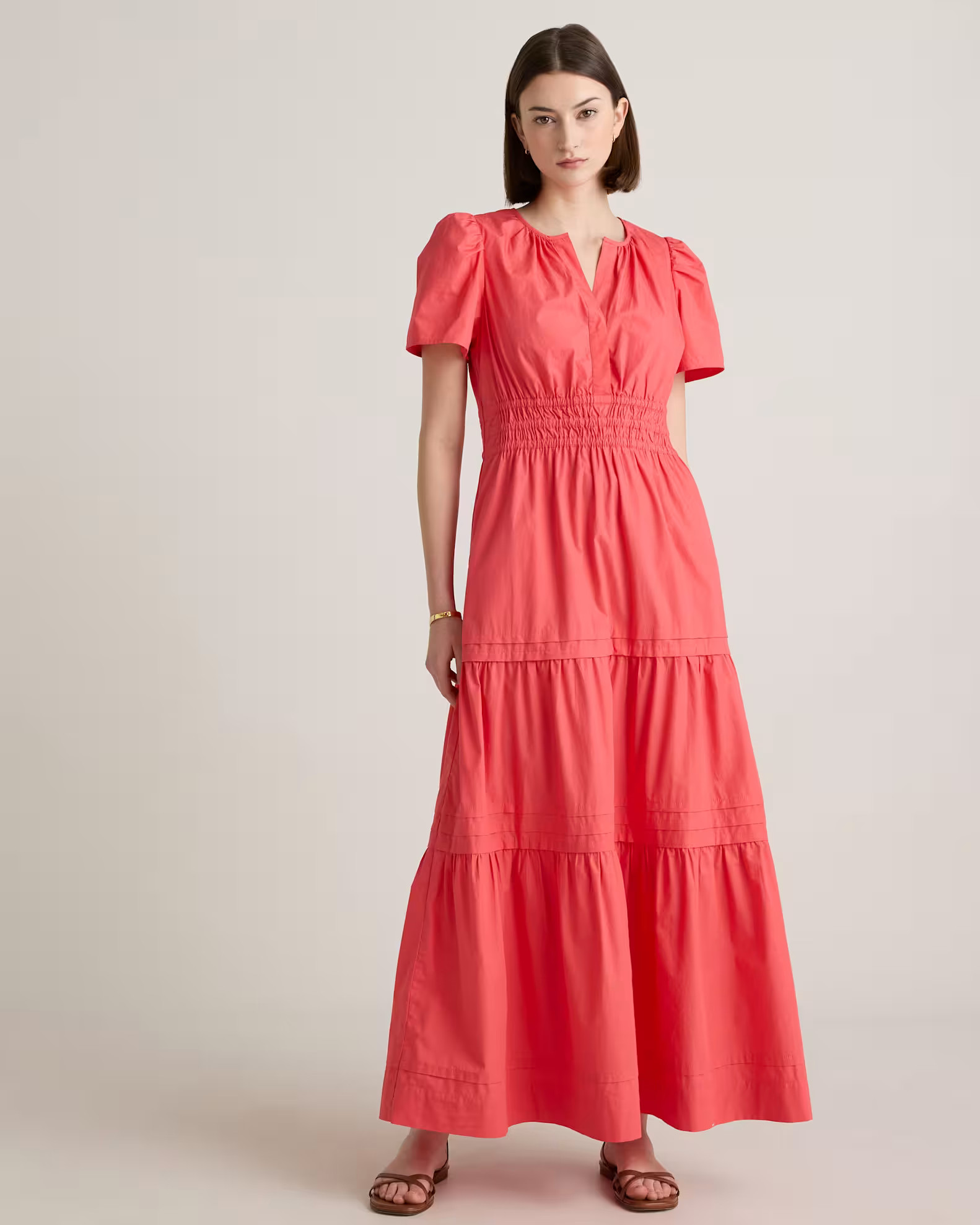 100% Organic Cotton Poplin Tiered Maxi Dress in Spiced Coral | Quince