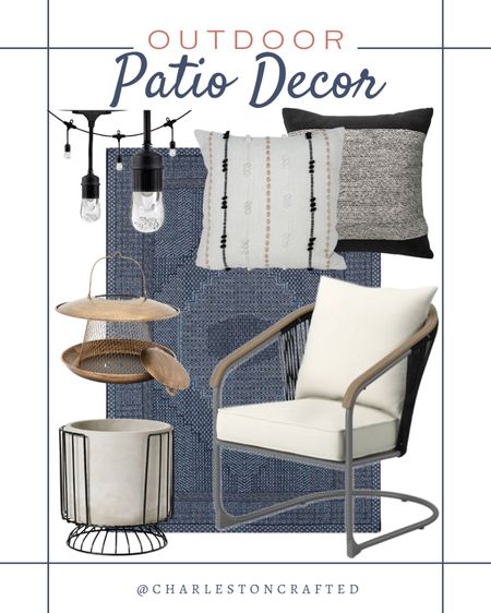 Outdoor patio decor includes outdoor area rug, patio chairs, outdoor planter and stand, bird feeder, outdoor string lights, outdoor pillows. 

Home decor, outdoor decor, outdoor living, patio decor, patio furniture 

#LTKhome #LTKSeasonal #LTKstyletip