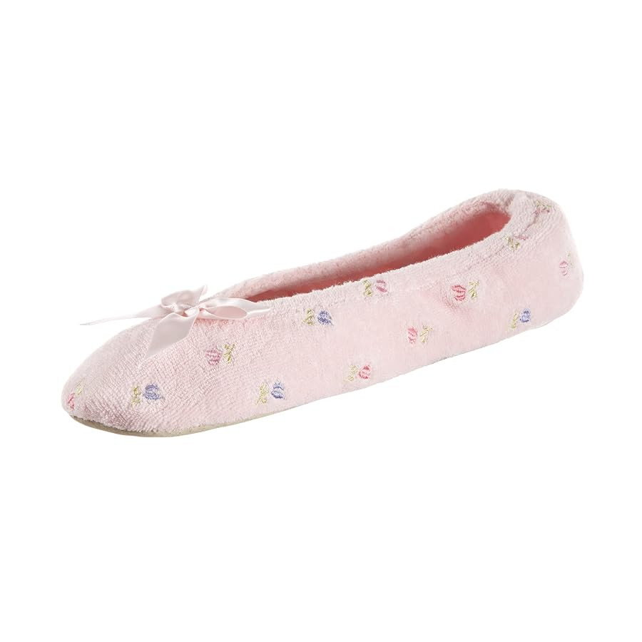 isotoner Women's Embroidered Terry Ballerina Slippers | Amazon (US)