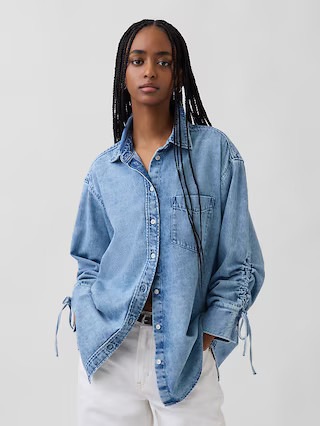 UltraSoft Denim Oversized Ruched-Sleeve Shirt | Gap (US)