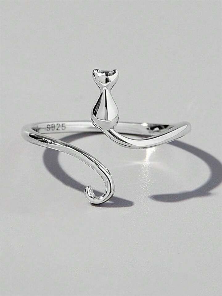 Cat Design Silver Cuff Ring | SHEIN