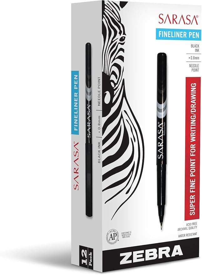 Zebra Pen, SARASA Fineliner Felt Tip Pens, 0.8mm Porous Point, Black Ink, Archival Quality, Acid ... | Amazon (US)