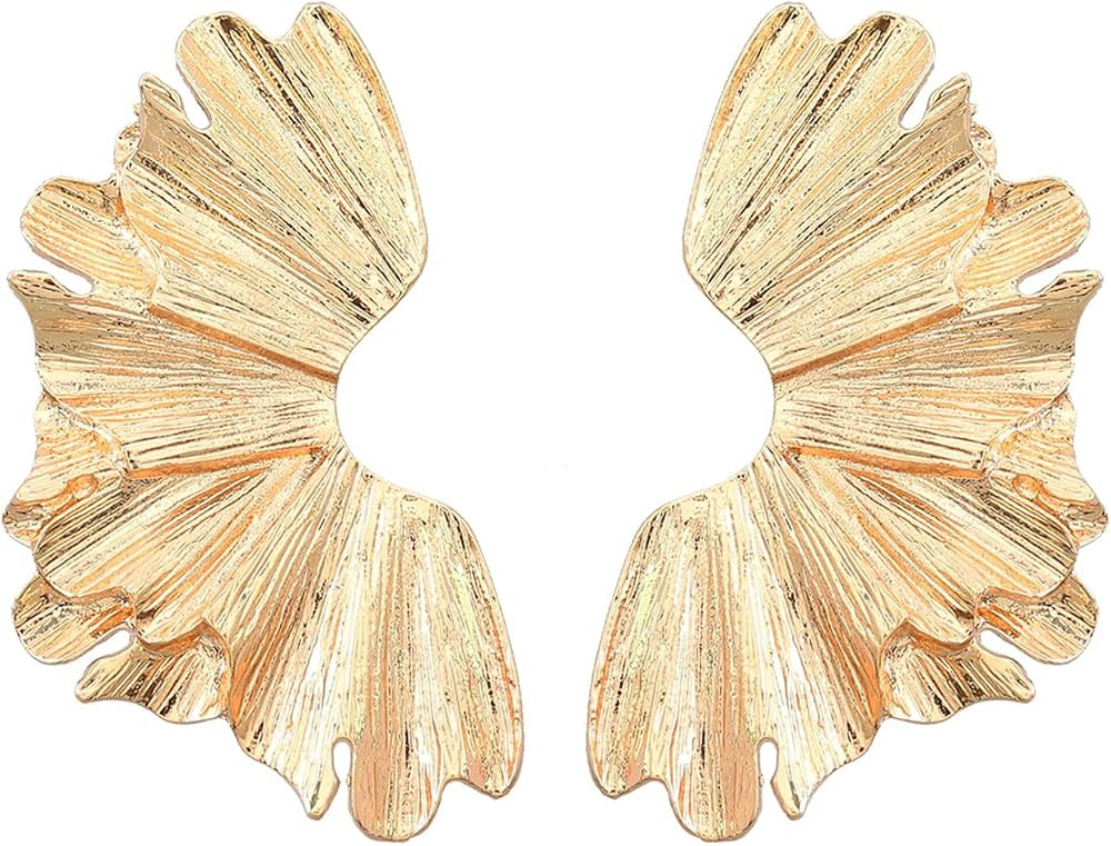 Gold Statement Earrings for Women Large Gold Earrings Gold Flower Floral Drop Earrings Ginkgo Lea... | Amazon (US)