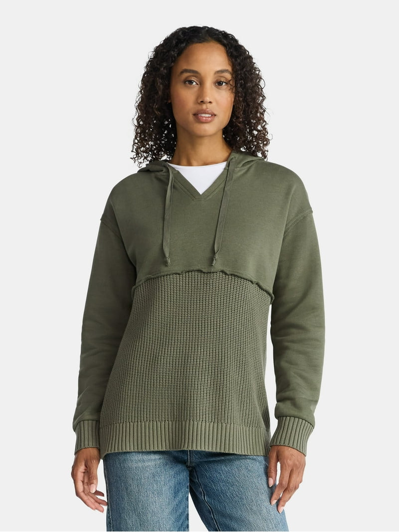 Time and Tru Women's and Women's Plus Fashion Mixed Media Hoodie, Sizes XS-4X | Walmart (US)