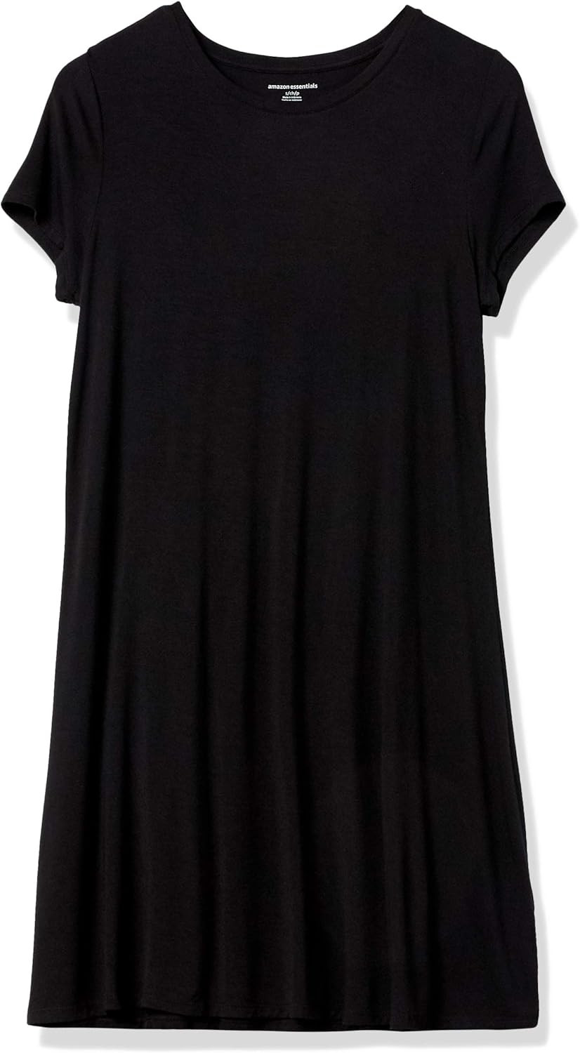 Amazon Essentials Women's Short-Sleeve Scoop Neck Swing Dress (Available in Plus Size) | Amazon (US)