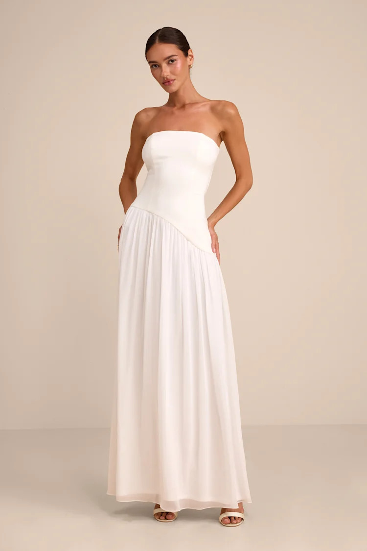 Katia White Strapless Drop Waist Maxi Dress | Lulus