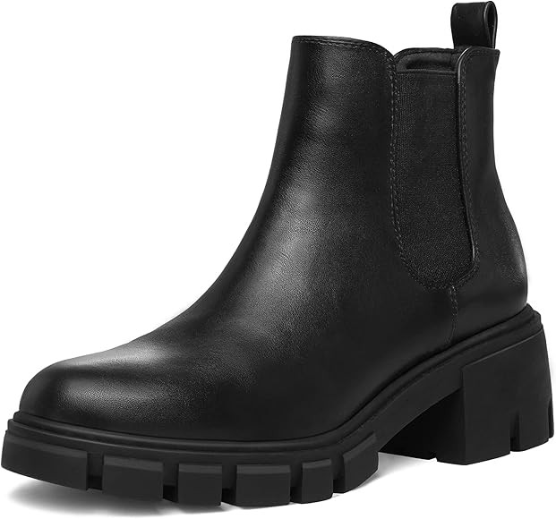 mysoft Women's Platform Chelsea Boots Lug Sole Slip On Chunky Block Heel Ankle Booties | Amazon (US)