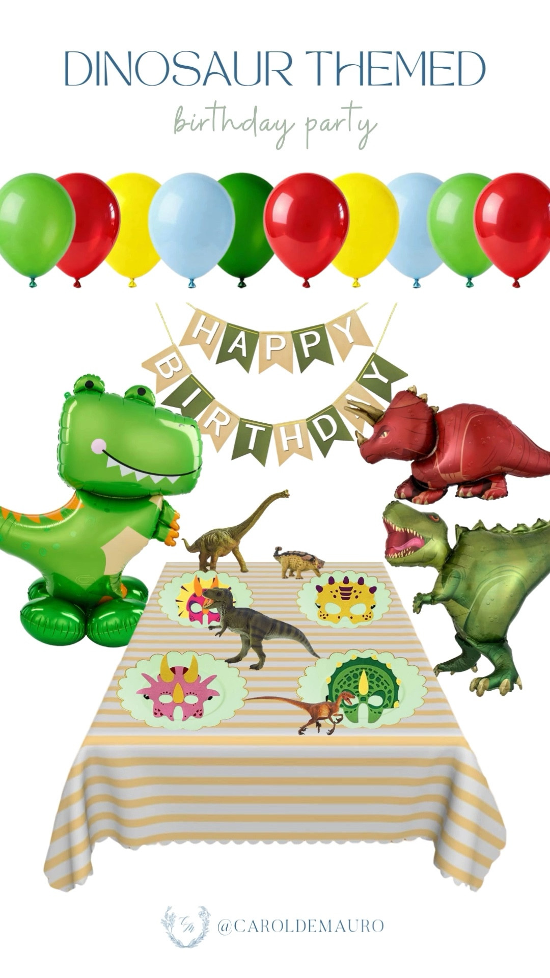 Throw the ultimate roarsome party for your kid! Complete with a giant green dinosaur foil balloon, cute dinosaur masks, and a festive sage green banner, this setup is perfect for any dino-loving birthday kid.

amazon home, party decor, dinosaur themed, table setting, party planning, kids party ideas, affordable finds, birthday party, hosting ideas

#LTKKids #LTKSeasonal #LTKU