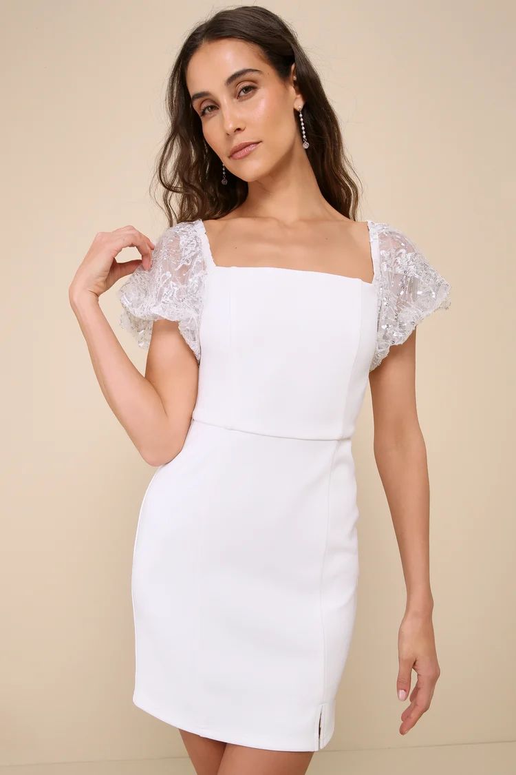 Sparkly Charisma White Sequin Off-the-Shoulder Mini Dress | Lulus