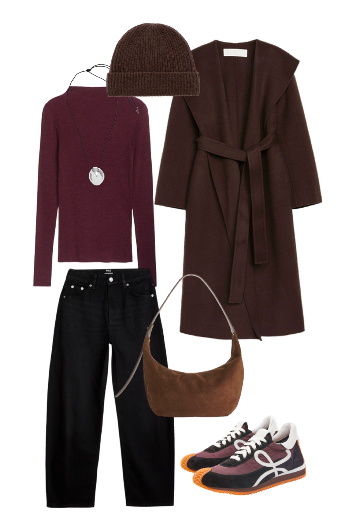 Brown and burgundy casual outfit jeans and trainers 

#LTKeurope #LTKluxury #LTKwinter