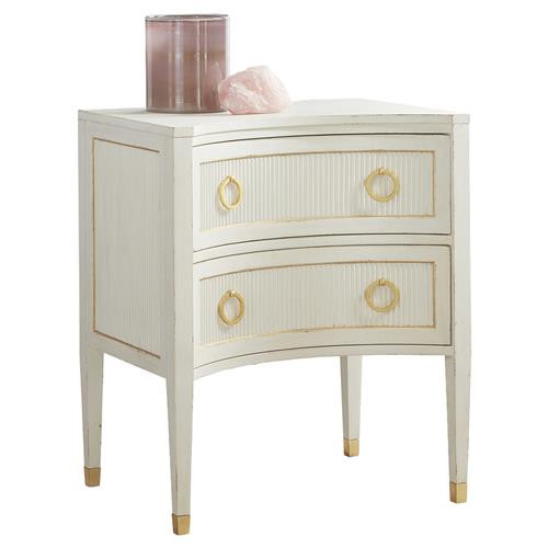 Felisima French Country White Wood Gold Leaf Accent Reeded 2 Drawer Nightstand | Kathy Kuo Home