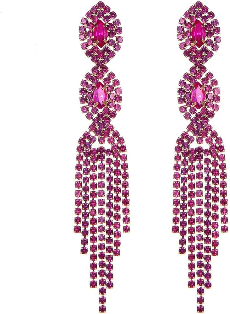 Rhinestone Dangle Earrings, Sparkly Crystal Long Chain Drop Dangling Earrings Chandelier Earrings... | Amazon (US)