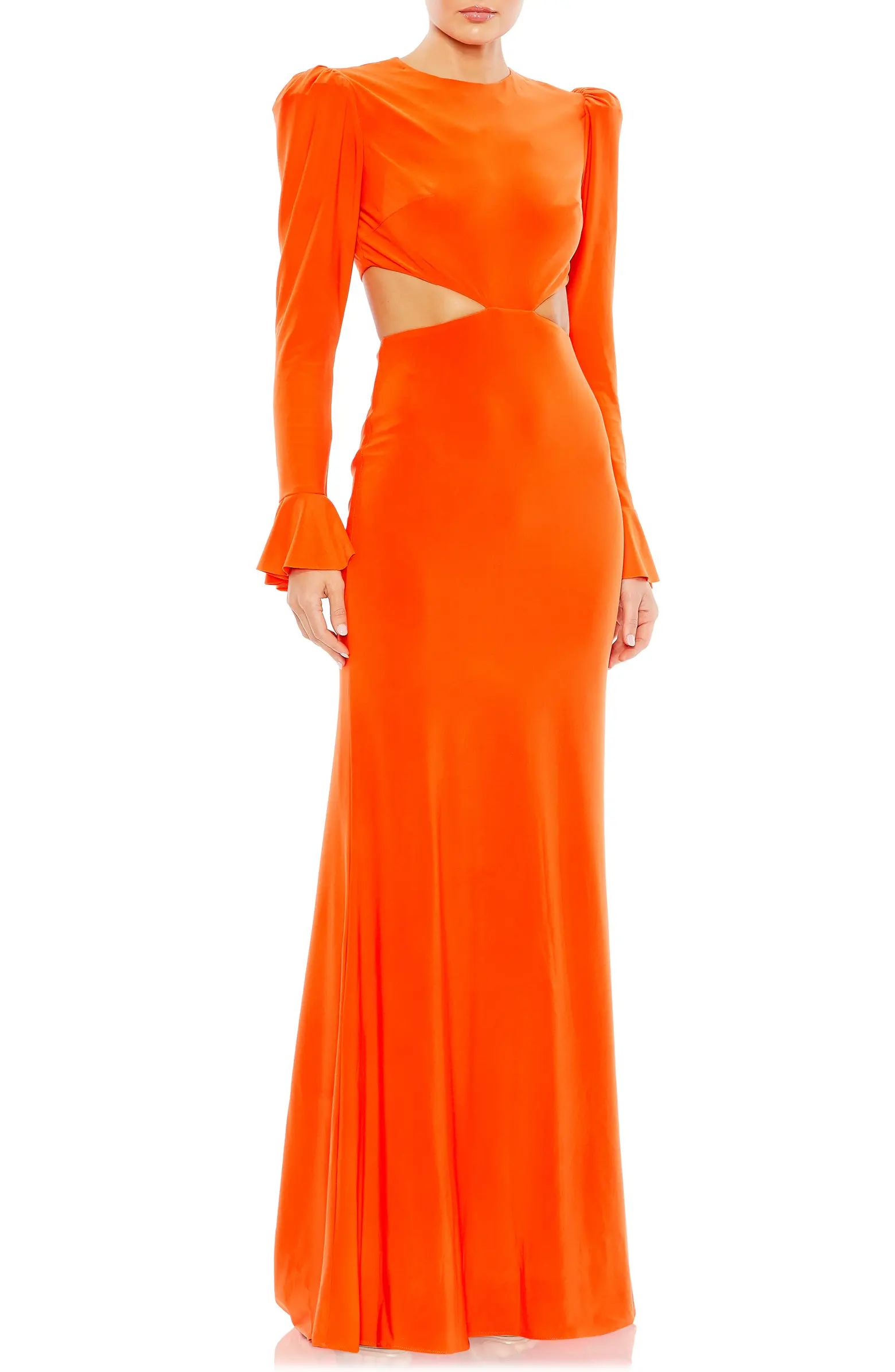 Cutout Detail Long Sleeve Trumpet Gown | Nordstrom