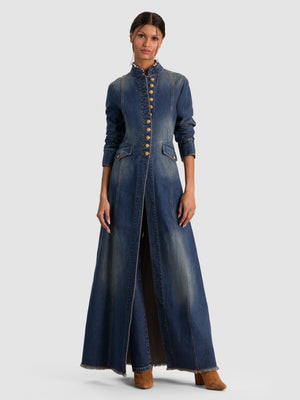 Winn Long Denim Military Jacket - Georgetta Vintage Blue | Alice + Olivia