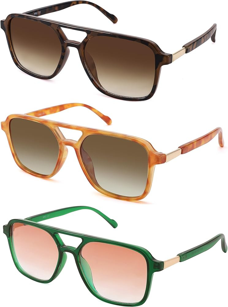 Retro Aviator Sunglasses for Women Men - Trendy Cool Square Womens Mens Shades Sun Glasses | Amazon (US)