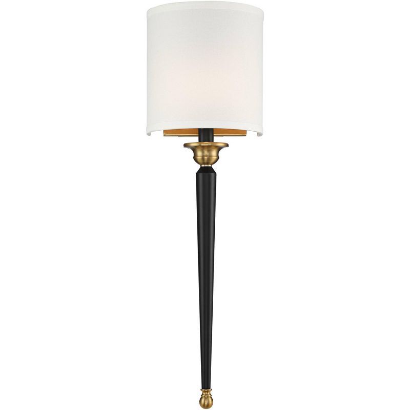 Possini Euro Modern Wall Sconce Lighting Black Brass Hardwired 7 1/2" Wide Fixture Off-White Shad... | Target