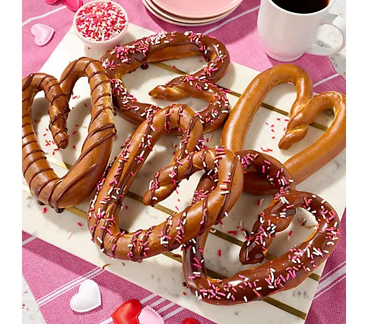The Pretzel Co. (10) 5oz Heart Shaped Pretzels w/ Icing & Sprinkles - QVC.com | QVC