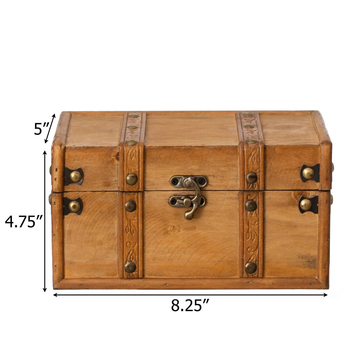 Farmhouse Antique-style Wood Treasure Chest With Leather Straps & Front Latch Decorative Storage ... | Wayfair North America