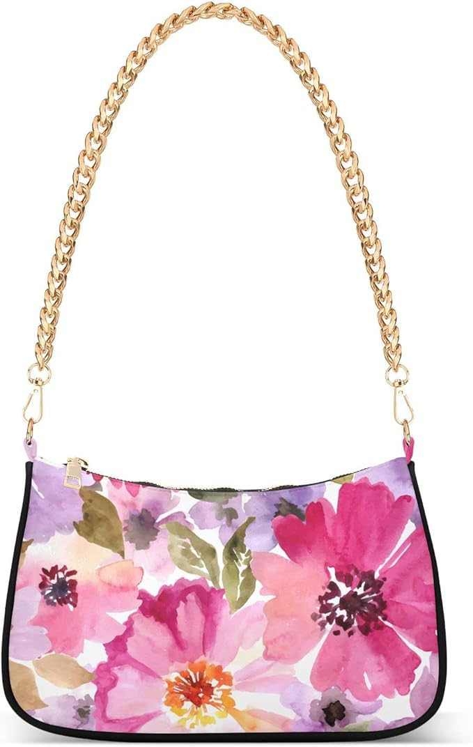 OTVEE Pink Summer Flowers Small Shoulder Bags for Women Handbags Mini Clutch Purse with Zipper | Amazon (US)