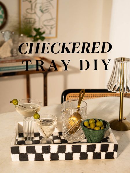 Make this easy checkered tray for all your favorite spirits and bar tools. #diy #easy #checkered #checkerboard #howto #homedecor