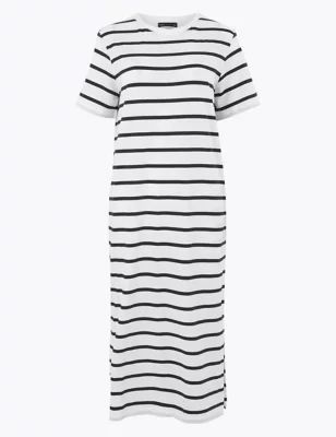 Marks & Spencer Pure Cotton Striped Midi T-Shirt Dress - White Mix - AU 10 (UK 10) | Marks & Spencer (AU)