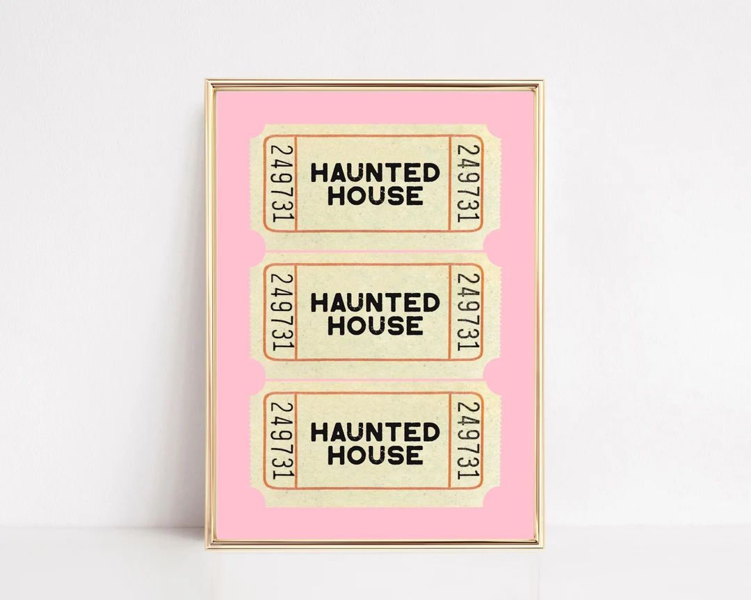 Pink Halloween Decor  Haunted House Drink Ticket Print  - Etsy | Etsy (US)