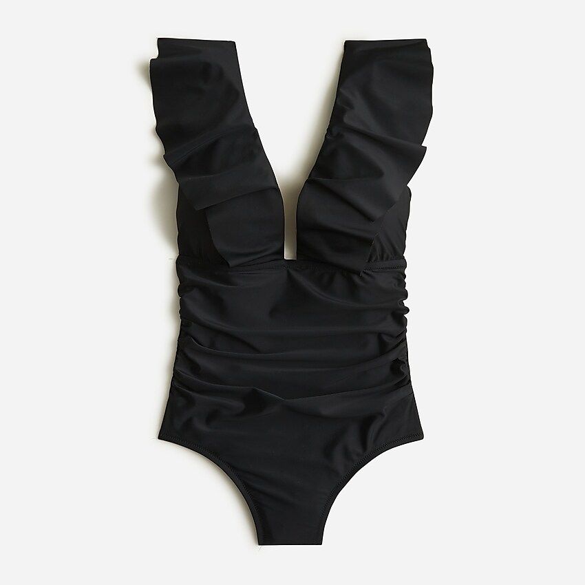 Ruffle V-neck ruched one-piece swimsuit | J.Crew US