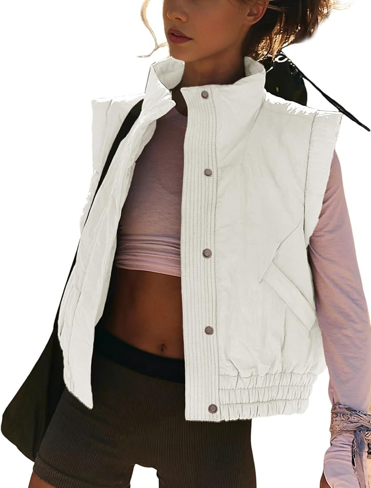 Lviefent Womens Puffer Vest Cropped Lightweight Button Down Quilted Vest Sleeveless Padded Gilet ... | Amazon (US)