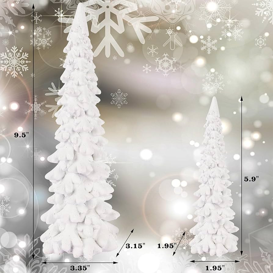 Juegoal Christmas Tree Table Decorations Set of 2, 9.5" White Glittered Xmas Pine Trees, Winter S... | Amazon (US)
