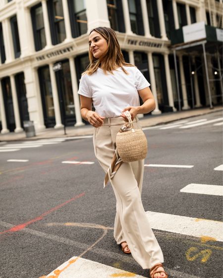 Neutral wide leg trouser outfit idea for spring

Everlane t-shirt, Sezane pants, Clare V bag

#LTKstyletip #LTKfindsunder100