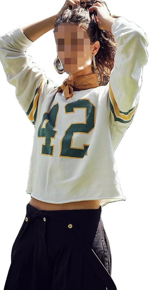 Women Oversized Jersey Graphic Tee Tops Y2k Number Graphic Long Sleeve Shirts Aesthetic Clothes V... | Amazon (US)