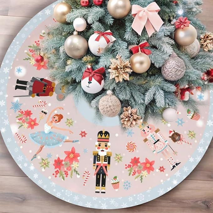 48" Nutcracker Sweets Pattern Traditional Christmas Tree Skirt Xmas Tree Skirt Mat Holiday Party ... | Amazon (US)