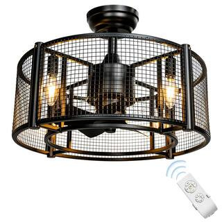 Costway 20 in. Indoor Black Caged Bladeless Remote Control Ceiling Fan with Light Reversible Moto... | The Home Depot