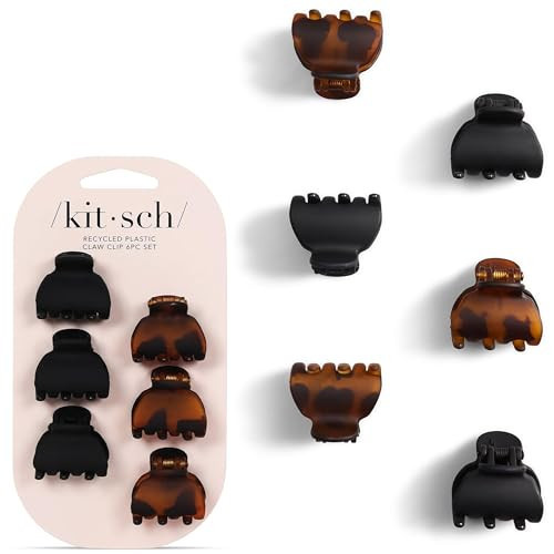 Kitsch Mini Claw Clips for Women - Stylish Small Hair Clips for Kids | Stays In Place Without Pulling or Snagging | Durable & Sturdy Plastic | Ideal Gifts for Women - Tortoise & Black, 6 Pcs | Amazon (US)
