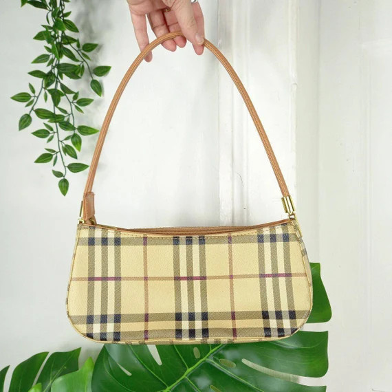 Vintage 2000s y2k beige tartan plaid Nova check mini baguette hand bag rave festival  alternative | Etsy (US)