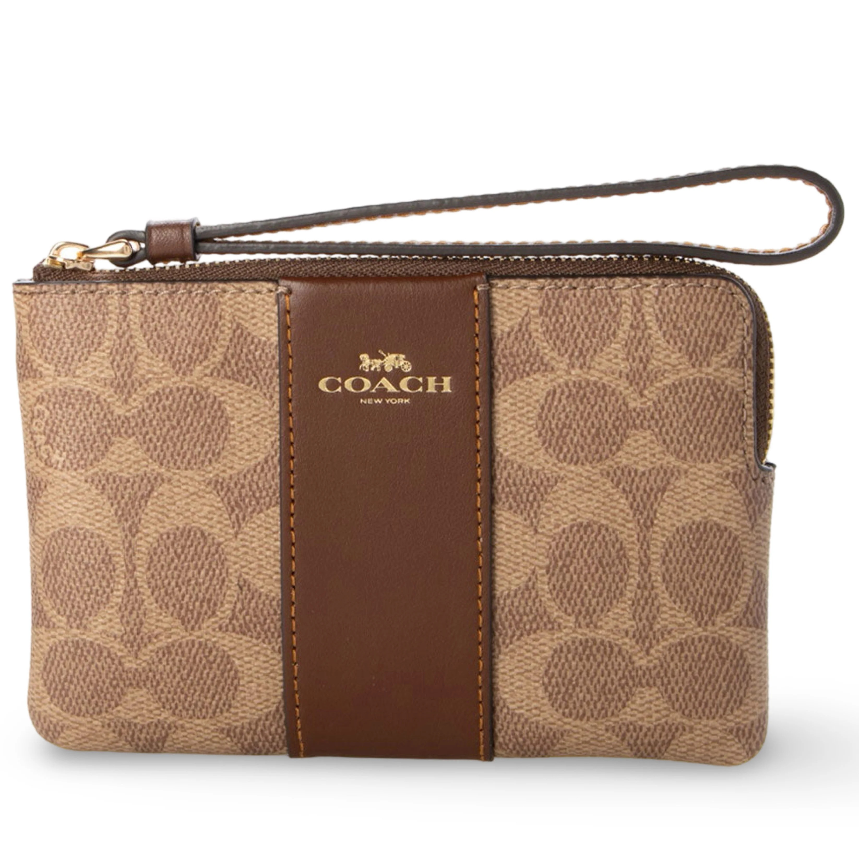 Coach Women's Small Corner Zip Wristlet in Signature Canvas (Tan / Brown) | Walmart (US)