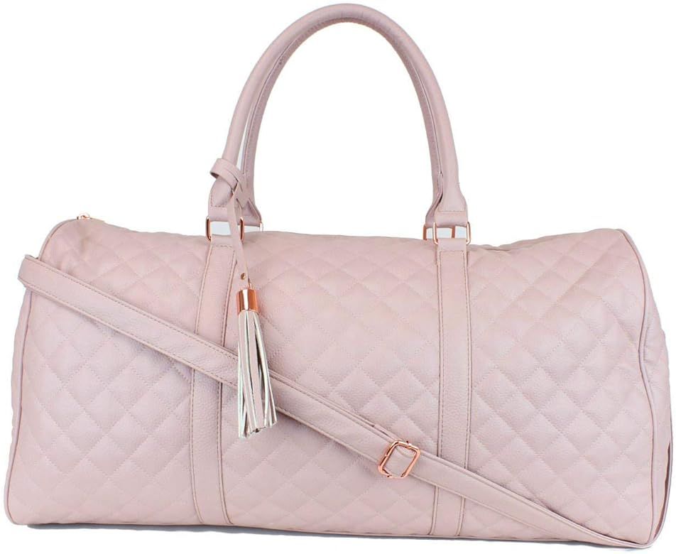 Women's Quilted Leather Weekender Travel Duffel Bag With Rose Gold Hardware - Large 22" Size - Cu... | Amazon (US)