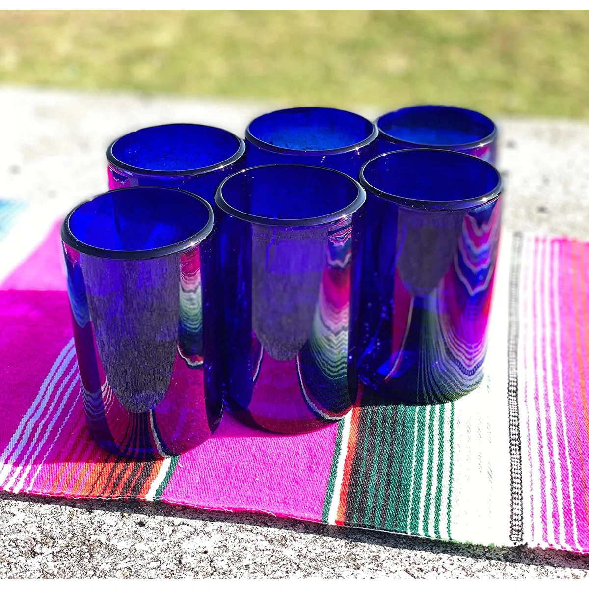 Dessie Hand Blown Mexican 14 oz. Pure Cobalt Drinking Glasses (Set of 6) | Wayfair North America
