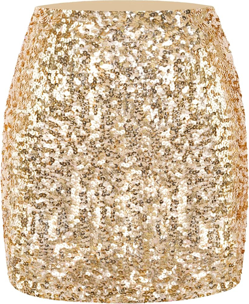MANER Women's Sequin Skirt Sparkle Stretchy Bodycon Mini Skirts Night Out Party | Amazon (US)
